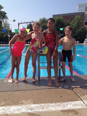 Four of the younger South Orange Dolphins at the Swim-a-Thon for Monet, South Orange Community Pool, July 23, 2014.