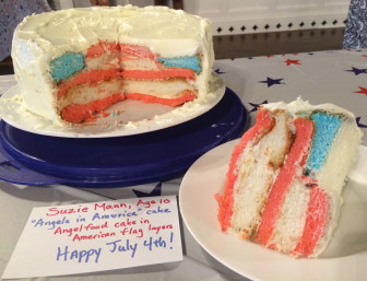 Suzie Mann's "Angels in American" cake with angelfood cake and American flag layers