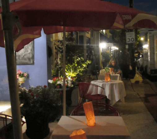 Cafe Monet outdoors at night.