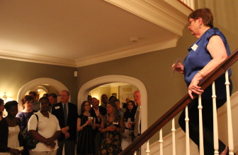 Joan Lee addresses the audience at a CHS Scholarship Fund fundraiser on September 20, 2014.