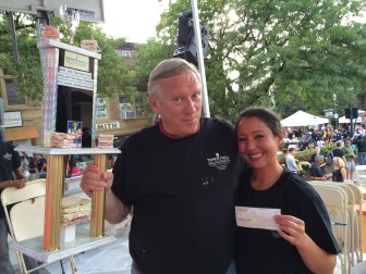 Jerry Ryan and Sheena Collum at the PlayDay South Orange Sloppy Joe Eating Contest, sponsored by Town Hall Deli.