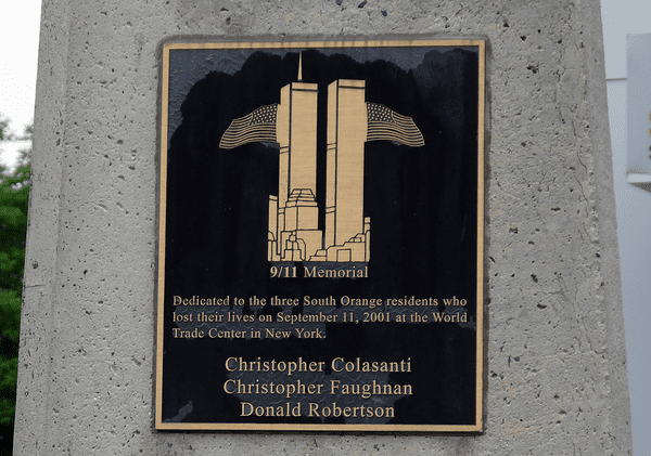 A plaque adorns the South Orange September 11th Memorial.