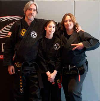 Louis Toledo of Maplewood Karate with his daughter Jessica and sister Diana.