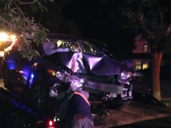 September 19, 2014. Vehicle crashed into a tree in front of 707 Prospect St.