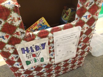 The Parenting Center Toy Drive collection box at Seth Boyden School on Wednesday, Dec. 10.