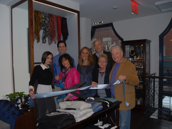 Pictured left to right are: Jill Tascon, store stylist and buyer; Ricky Perlman of Edward Jones and Chamber Board member ; Ronnie Amedeo, senior stylist and buyer; Pamela Frank, personal stylist; Mitchell Rait of Budd Larner, P.C. and Chamber Board member; Barbara LaMarca, seamtress and Robert Schultz, property owner.
