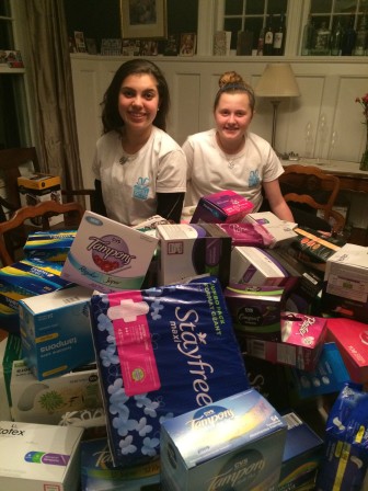 Emma and Quinn Joy with donations for Girls Helping Girls, Period
