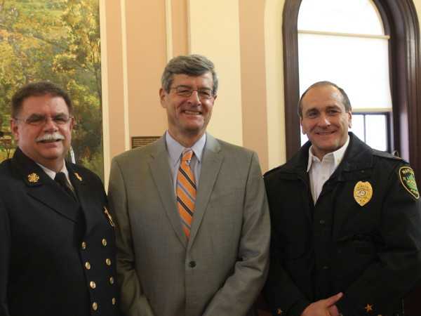 Maplewood Fire Chief Michael Dingelstedt, Mayor Vic DeLuca, and Police Chief Robert Cimino.