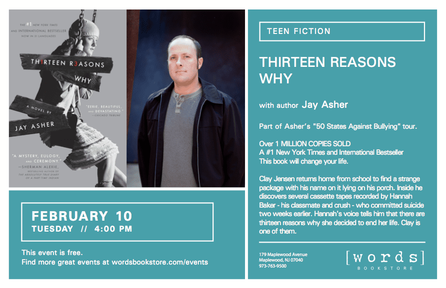 Jay Asher, BestSelling Teen Author, Comes to Words Bookstore February