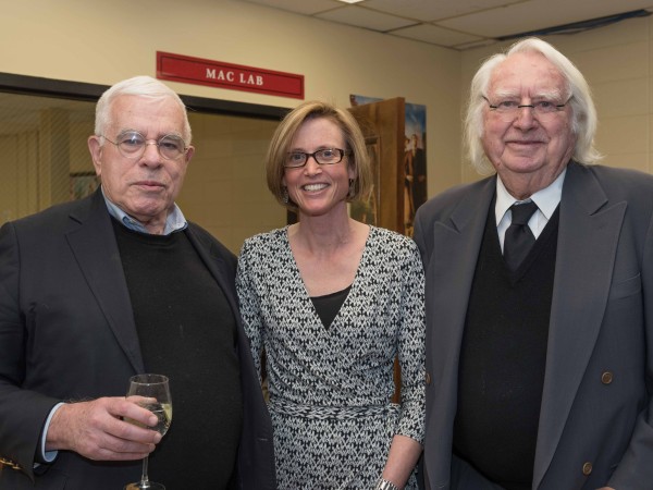 Peter Eisenman, Maplewood Library Director Sarah Lester, and Richard Meier (credit Joy Yagid)