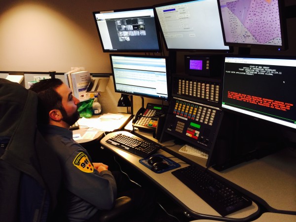Lt. Jim Aiosa at the controls in the new South Orange Police Dispatch Center.