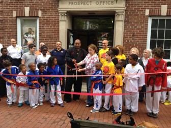 Maplewood officials celebrate the opening of Blue Life Karate on Springfield Avenue