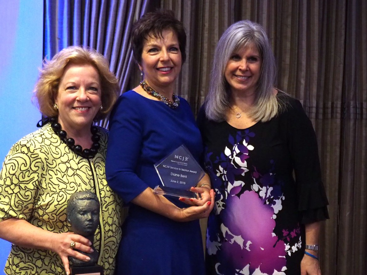 (left to right) Phoebe Pollinger of Montclair, Diane Beni of Maplewood and Paula Green of South Orange were the recipients of awards honoring their leadership and service to NCJW/Essex at the Annual Installation and Awards Evening on June 2, 2015.