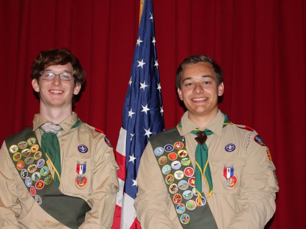 Tom Meunch and Jack Crane receive Eagle Scout awards, June 5, 2015.