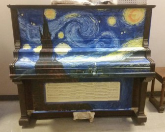 Playin' Around South Orange Painted Pianos StarryNight_in progress_artist MarieGlynn