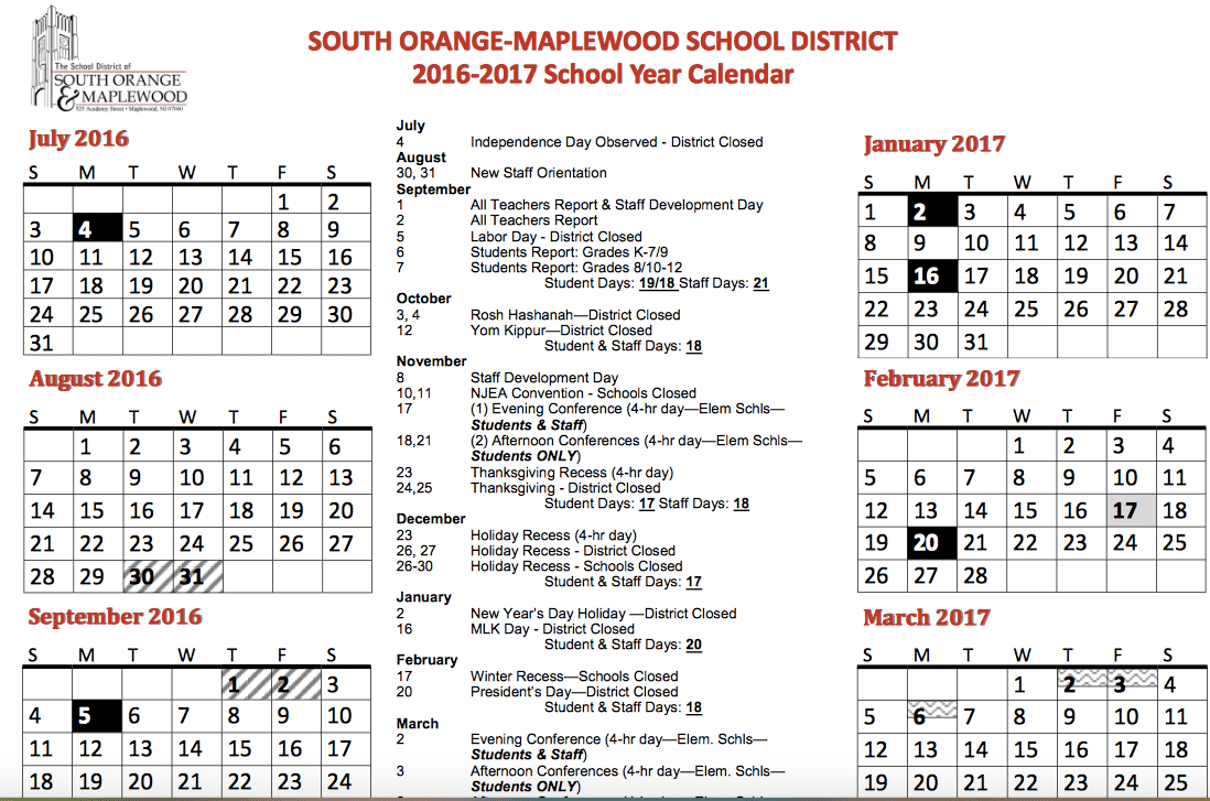 South Orange - Maplewood BOE Adopts 2016-17 School Calendar - The 