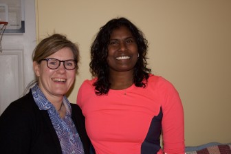 Morrow member Andrea Wren-Hardin and First Friends program director Sally Pillay after dropping off furniture for the Syrian refugee family.