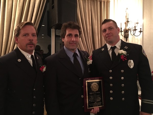 From left to right: Captain John Denvir, Firefighter James Defino, and Captain Keith Scheper (Not Pictured: Firefighter Christopher Foye)
