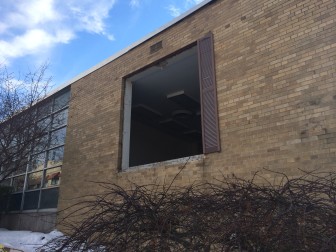 Windows are being removed at the Maplewood Post Office for asbestos abatement.