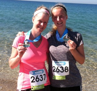 Claudia Wagner and Emma Katz at Cape Cod half marathon, September 2014.