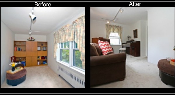 Millburn home family room before and after (Amy Harris)