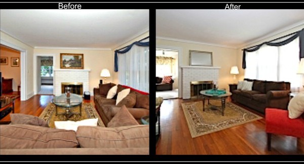Millburn home living room before and after (Amy Harris)