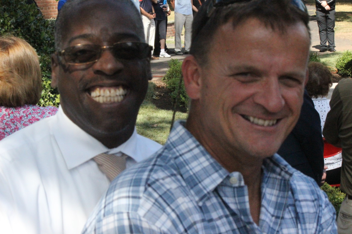 Greg Snell and Joe Callaghan at the dedication of the Maplewood 9/11 Memorial, September 11, 2016