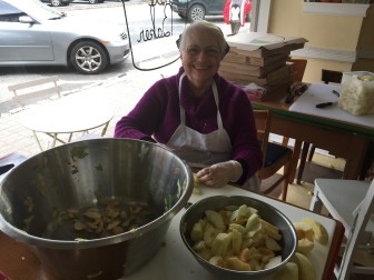 Evelyn (owner Julie Pauly's mother) at Able Baker apple peeling party