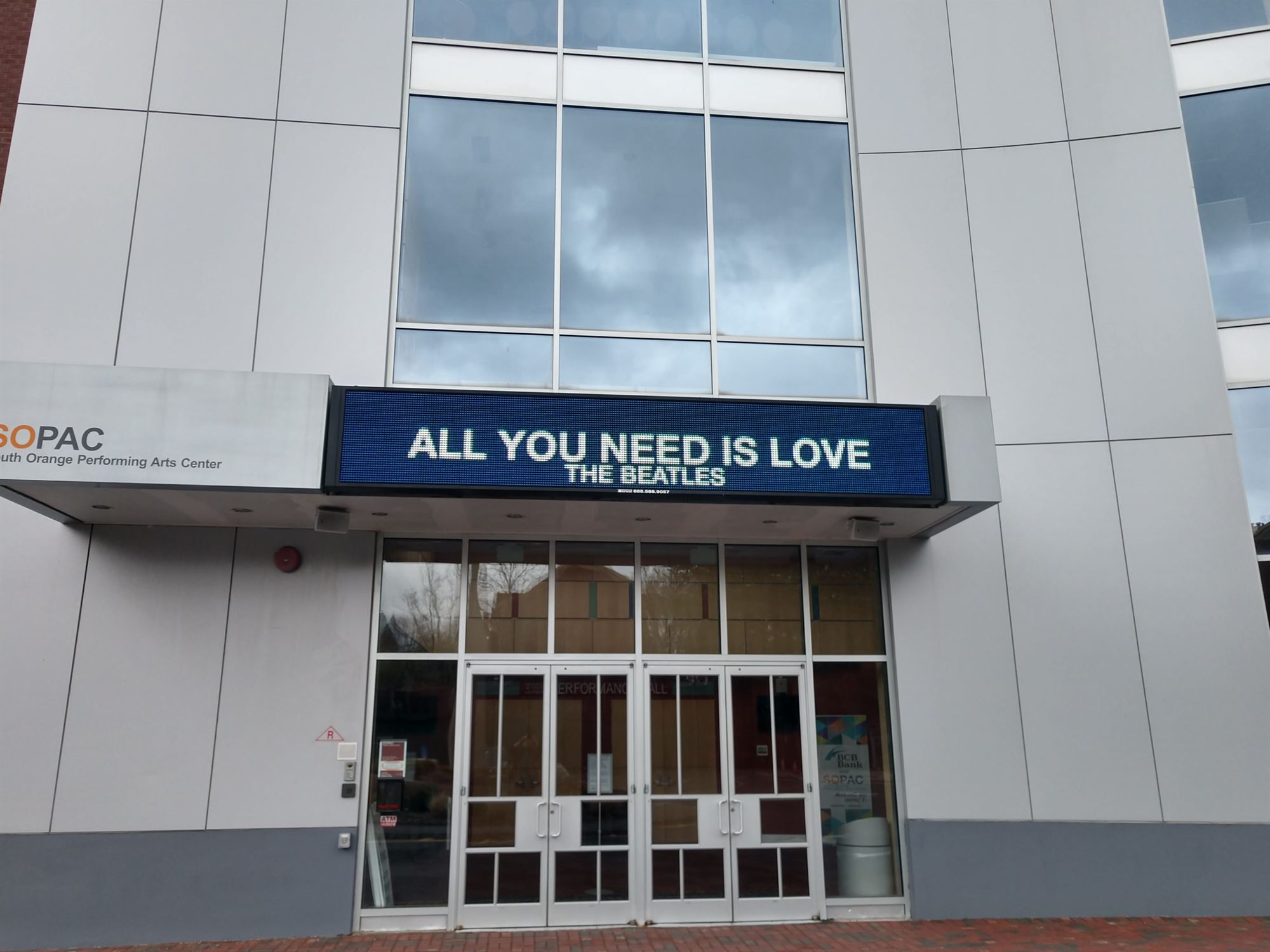 SOPAC Lights Up Marquee with Beatles Message of Love, Joins Theaters