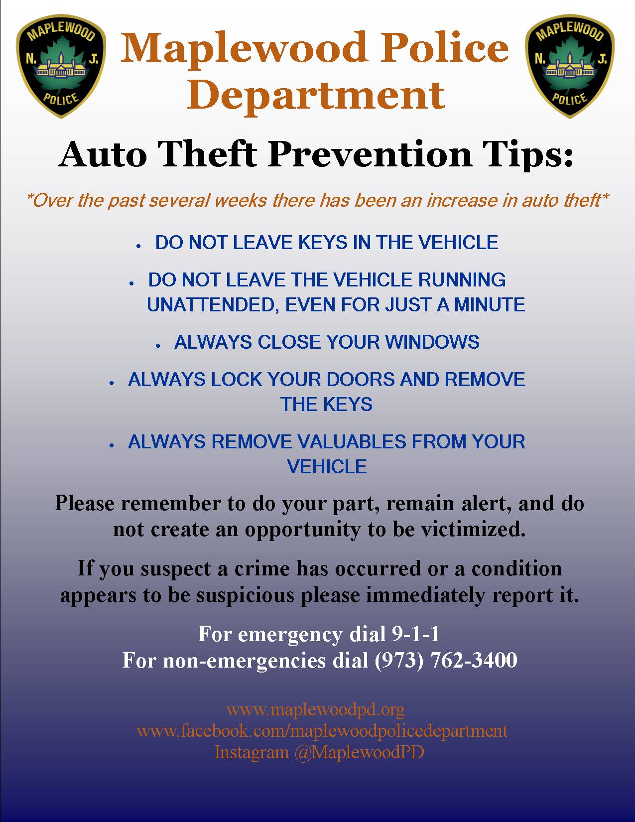 Maplewood Police Chief Warns of Increase in Car Thefts The Village Green