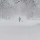 Person walking on a snowy street