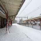 Snowy train platform