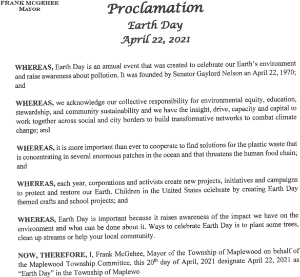 Maplewood Township Committee Issues A Proclamation For Earth Day - The ...