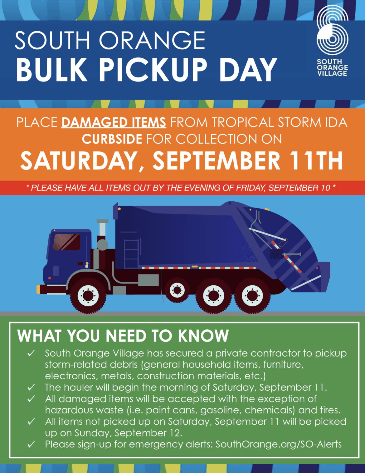 South Orange Announces PostIda Curbside Bulk Pickup for 9/11 The